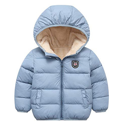 Happy Cherry Boys Girls Winter Thick Jacket Warm Fleece Fur Lining Zipper Hooded Windproof Coat Outwear for 1-7 Years - color: Grey, size: 4-5T