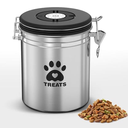 ENONCI Airtight Dog Treat Canister, 304 Stainless Steel Food Storage Jar with Date Dial Silver-1.5L - color: Silver, size: 1.5l