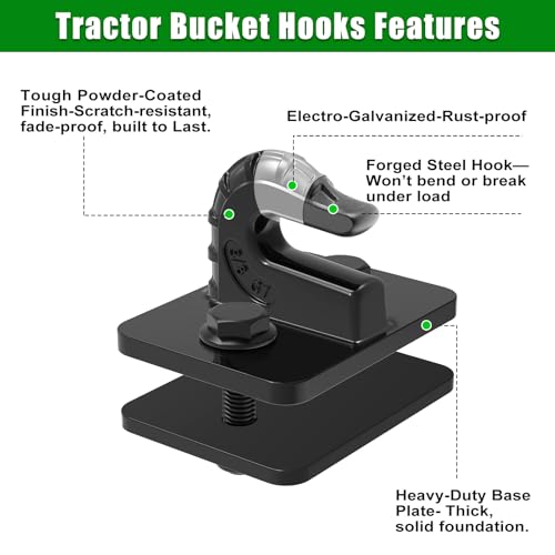 Insaga 3/8" Tractor Bucket Hooks - 2 Pack Forged Steel Bolt-On Grab Hooks - color: Black-2Pack
