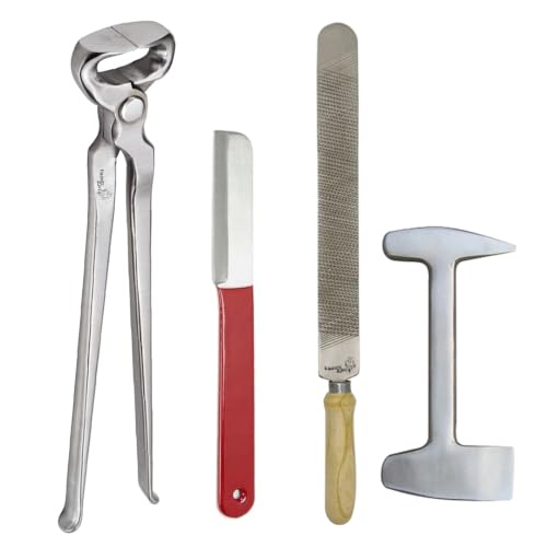 4 Pcs Farrier Horse Hoof Kit – 14" Hoof Nipper, Hoof Rasp File, Hoof Scraper & Buffer Tool | Professional Farrier Hoof Trimming & Maintenance Set for Horses, Ponies & Donkeys
