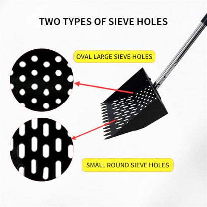 2-in-1 Chicken Poop Scooper & Rake, Telescopic Stainless Steel Handle, Multifunctional Chicken Coop Cleaner for Sand, Bedding and Manure Cleaning