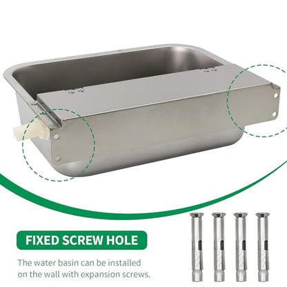 Automatic Dog Water Bowl Dispenser 8.3L Large Stainless Steel Wall Mounted | Large Capacity,No Mass,Rustproof,With Drain Hole,Keep Water Clean, With Float Valve ,Hose, Adapter, for Chickens,Horse,