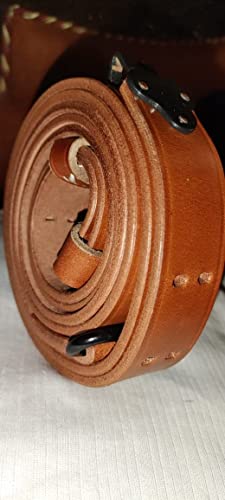 US M1907 Leather Sling WWII M1 Garand Rifle Sling (Leather & Steel Harware) - color: TAN