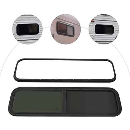 Vertical Sliding Black RV Window for Teardrop, Cargo, Horse Trailer, Marine Camper Window Replacement,42" Wide x 12" Tall - size: 42"x12"