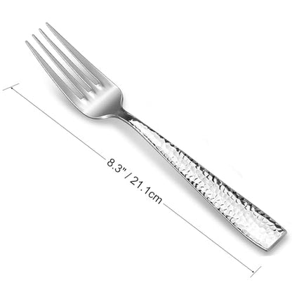KEAWELL Premium Louis 4-Piece Hammered Dinner Forks (4, 8.3" Dinner Fork) | 18/10 Stainless Steel Dinner Forks; Hammered Squared-Edge Handles; Smooth, Rounded Edges for Comfort; Dishwasher Safe - size: 8.3" Dinner Fork