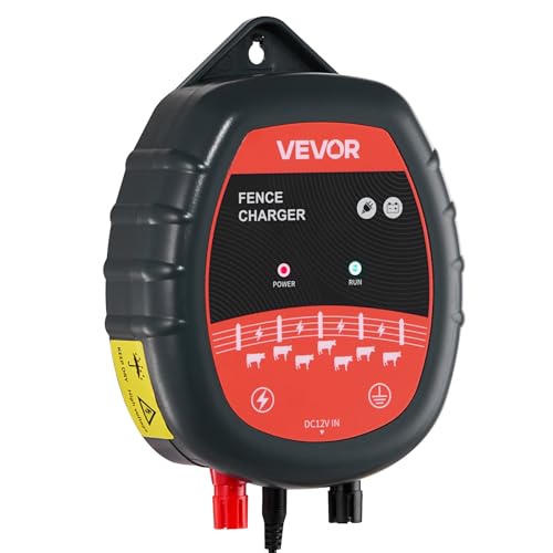 VEVOR Electric Fence Charger, 10kV 1J, AC DC Electric Fence Energizer with LED Indicator, 1.86 Miles Range, Powerful Plug-in Fences Charger, Prevents Wild Animals Intrusion for Livestock Poultry - size: 1J