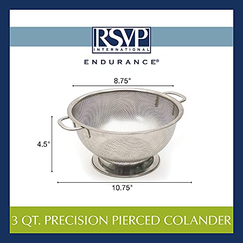 RSVP International Endurance Kitchen Collection Colander Strainer, 3 Quart, Pierced Stainless Steel - size: 3 Quart