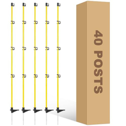 46 Inches Fiberglass Step in Electric Fence Posts,Temporary Fence Stakes for Cows,Sheep and Animals Fence,Snow Fence, Garden Protection,Portable Fence Ideal for Electric Fencing-40 Posts - style: 46Inch-40 Pack