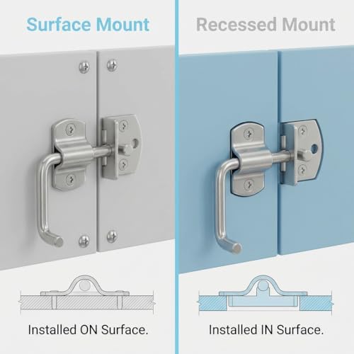 QWORK Surface-Mounted Straight Side Gate Latch Set – Zinc-Coated Metal Locking Hook for Trailers, Wood Gates & Sheds