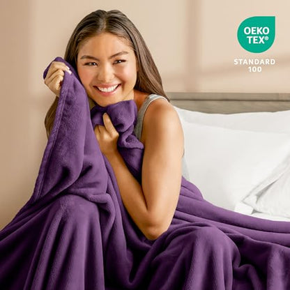 Bare Home Fleece Blanket Luxury Microplush (Full/Queen, Plum) - color: 16 - Plum, size: Full/Queen