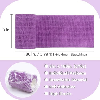 IndigoCase 4 Pack Self Adhesive Bandage Wrap 3 Inch x 5 yd Elastic Tape - color: Purple, size: 3 Inch - 4 Pack