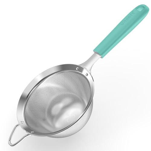 U-Taste Fine Mesh Strainer, 18/8 Stainless Steel Sieve 30 Mesh, M/Aqua Sky | Kitchen Strainer with Silicone Handle, 4.73in Medium Food Sieve, Metal Colander for Rinsing Rice, Quinoa, Flour, Berry Seed - color: (1) Aqua Sky, size: M-4.73in