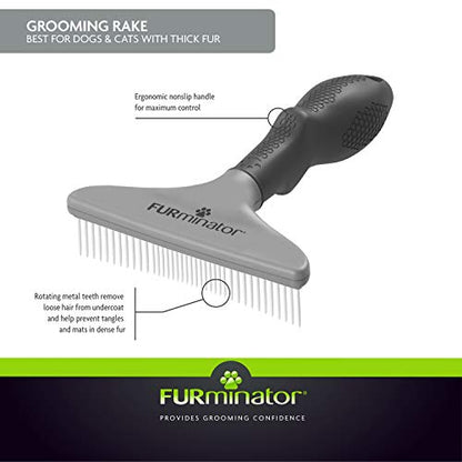 FURminator Grooming Rake Tool for Dogs & Cats With Thick Coats