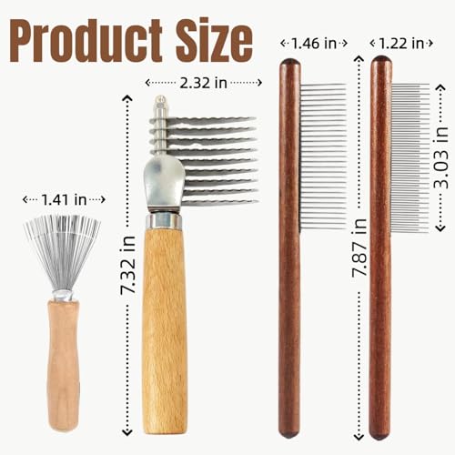 Dematting Comb for Dogs & Cats - Safe Stainless Steel Pet Detangling Brush, Gentle on Sensitive Skin, Reduces Shedding, Ergonomic Bamboo Handle