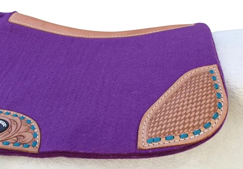 30"x 30" Horse SADDLE PAD Western Contoured Wool Felt Moisture Wicking 39RT - color: Purple Tan Leather, size: 30" Spine x 15" Drop, 3/4" Thick