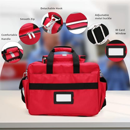 Medical Bag Empty First Aid Bag,Emergency Bag for Nurses,Home Health Care, EMT(Bag Only) - color: Red