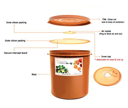 E-Jen Premium Kimchi, Sauerkraut Container Probiotic Fermentation with Inner Vacuum Lid Round (8.4 gal/ 32L) - size: 32 l