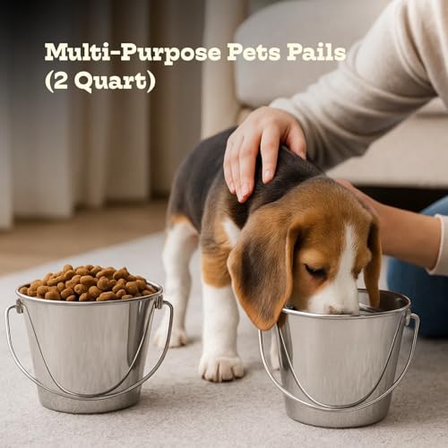 2Qt Round Stainless Steel Heavy Duty Dog Water Bucket, 2-Pack - size: 2 Quart (Pack of 2)