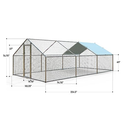1.26’’ Large Metal Chicken Coop Walk in, Chicken Pen for Chickens, Outdoor Chicken Runs Coops Dog Kennel, Spire Roofed Chicken Runs for Yard with Anti-Ultraviolet Cover(9.8’Lx19.7’Wx6.4’H) - size: 9.8’Lx19.7’Wx6.4’H