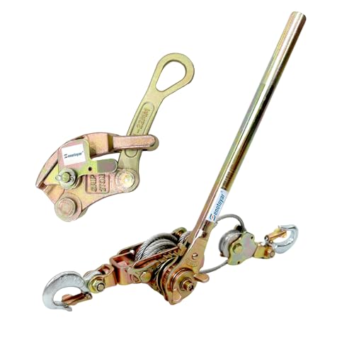 Zipline Tensioning Kit, Come Along Winch 4400lbs with Cable Grip Steel Wire Puller Tools& 2 Hooks, Portable Steel Cable Puller for 3/16" to 1/2" Cable, Cable Winch Puller - color: 2 Ton