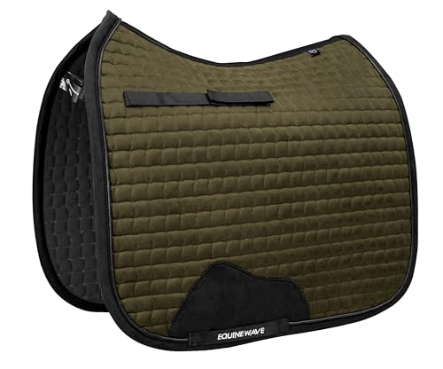 EQUINEWAVE Aria Soft Suede Dressage Saddle Pad – Breathable Moisture-Wicking Lining, Shock-Absorbing Cushion, Contoured Spine, English Horse Saddle Pad - color: Olive green