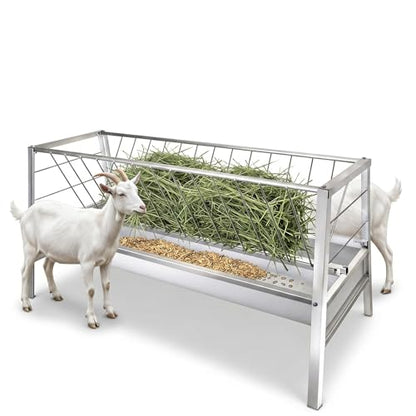 Heavy Duty Metal,77 Gallon Galvanized Dual Livestock Feeding Trough 59 Inch Anti-Waste Feeder for Sheep Goats Cattle Farm