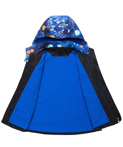 M2C Boys Girls Hooded Color Block Waterproof Fleece Lined Windbreaker Jacket - color: Space, size: 7-8 Years