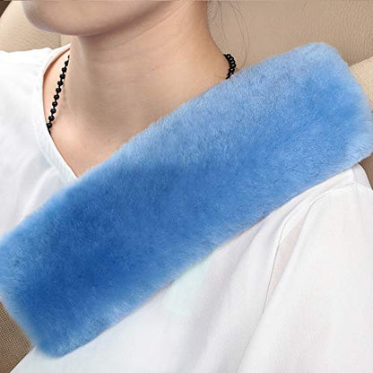 OGLAND 2 Pack Sheepskin Car Seat Belt Cover Pads | Wool Seatbelt Cushions - color: Sky Blue, size: Shearling Wool