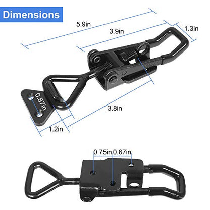 Heavy Duty Toggle Latch Clamp, 4Pcs 660lbs Capacity Adjustable Toggle Clamp, Black Smoker Door Latch, Metal Pull Latch for Machinery, Automobiles, Luggage Lock, Clamping Processing or Assembling