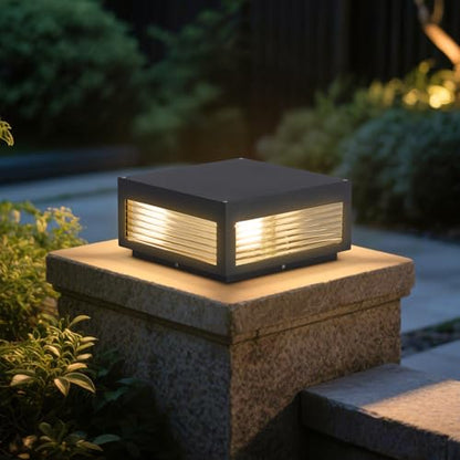 Glass Post Lights Hard Wired, IP54 Waterproof Pillar Lights - size: 11.8"L×11.8"W×5.5"H
