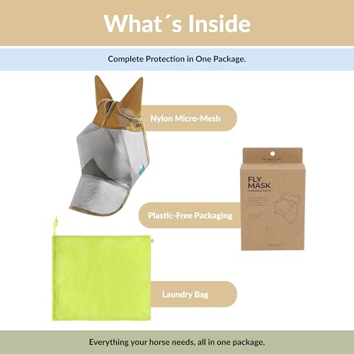 TSZ Horse Fly Mask with Ears and Nose Cover UV Block 70% Breathable Mesh - size: Horse