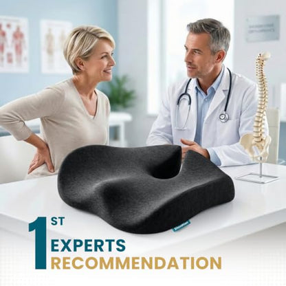Pressure Relief Seat Cushion for Tailbone Pain, Sciatica & Coccyx Pillow | Extra Large Office Chair Cushion for Healthy Sitting Posture, Sciatica Pain Relief Pillow With Extra Cover (Black) - color: Black & Dark Gray