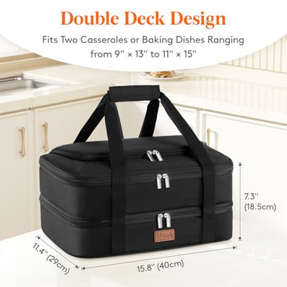 Lifewit Double Decker Casserole Carrier for Hot and Cold Food, Insulated Casserole Dish Carrier Carrying Case with Tool Room, Thermal Bag for Potluck Parties Cookouts Fits 9"×13" Baking Dish, Black - color: Black