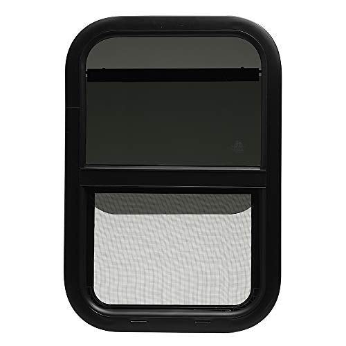 ToughGrade Vertical Sliding Black RV Window 15" X 22" X 1 1/2" Includes Mounting Ring and Bottom Screen| Camper Window, Replacement Trailer WIndow