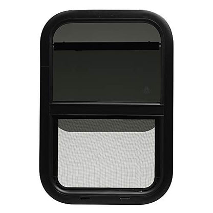 ToughGrade Vertical Sliding Black RV Window 15" X 22" X 1 1/2" Includes Mounting Ring and Bottom Screen| Camper Window, Replacement Trailer WIndow