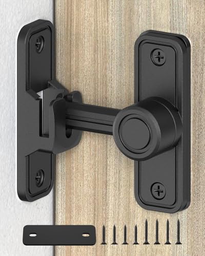 Heavy Duty Barn Door Lock, 90/180 Degree Latch, Black, 1 Pack | Thickened Zinc Alloy, Anti-Corrosion Coating, 3mm Spacer, Left Or Right Installation, For Sliding Doors, Shed And Bathroom - color: Black-1PC