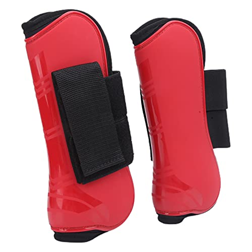 Horse Tendon Boots for Riding and Jumping, PU Shell Protectors with Elastic Neoprene, Nylon Fastener, Red Front and Hind Boots to Prevent Leg Injuries - size: A pair of medium front legs