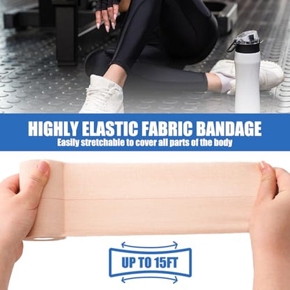 Geiserailie 12 Rolls 4 Inches Elastic Tape Self Adhesive Wrap Sports Pets | Cohesive Stretch for Ankle Knee Wrist, Sticks to Itself Not Skin Hair, Athletic Training Pet Animal Protection, Tan Beige - size: 4 Inch