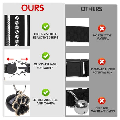 BINGPET Reflective Cat Collar Breakaway with Bell,Cute Kitten Collar,Black - color: Reflective(Black)-3pcs