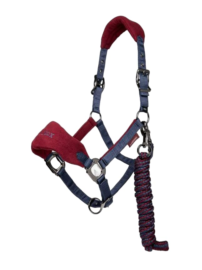 LeMieux Vogue Fleece Headcollar - Halter & Leadrope - Extra Padding, Adjustable at Curb and Poll Strap - color: Burgundy / Navy, size: x-full