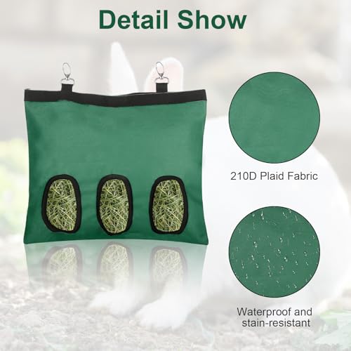 2 Pcs Rabbit Hay Feeder,Guinea Pig Hay Feeder,13×10.8 Inch Guinea Pig Bag,Small Animal Feeding Bag for Rabbits, Hamsters, Hedgehogs(3 Holes,Green) - color: green