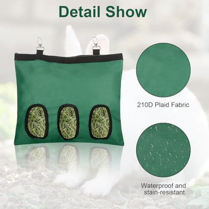 2 Pcs Rabbit Hay Feeder,Guinea Pig Hay Feeder,13×10.8 Inch Guinea Pig Bag,Small Animal Feeding Bag for Rabbits, Hamsters, Hedgehogs(3 Holes,Green) - color: green