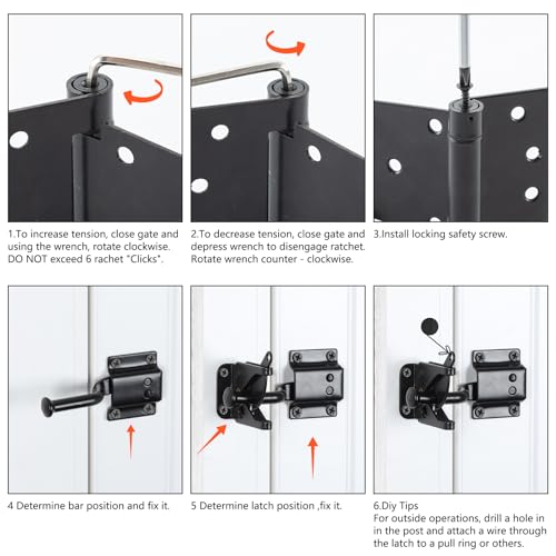 Self Closing Gate Hardware Kit, 3.5" Heavy Duty Gate Hinges and Gate Latch