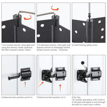 Self Closing Gate Hardware Kit, 3.5" Heavy Duty Gate Hinges and Gate Latch