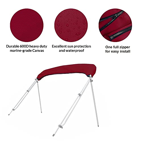 SavvyCraft Boat Bimini Top Cover Storage Boot, Burgundy 54"-60" W | Stern Light Cutout, UV & Fade Resistant, Waterproof, All-Weather Protection, Round & Square Frame Fit, Zipper Closure - color: Burgundy, size: 54"-60" W