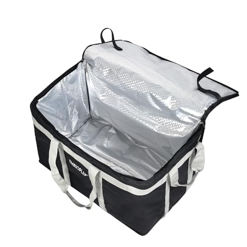 Food Distribution Insulated Bag, Insulated Cold Meal Bag with Attached Bottom and Divider for Hot and Cold Food Outside (No partitioned, Black)