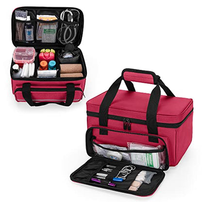 CURMIO Empty First Aid Kits Case, Family Medical Supplies Storage Bag, Red