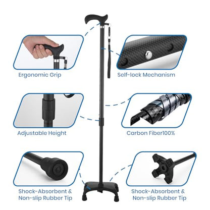 Walking Cane for Men & Women, Zynuhmo Carbon Fiber Canes with Adjustable Height-Lightweight,Ergonomic Handle for Comfortable Grip Walking Stick for Mobility Aid - size: 25''-38'' Adjustable Height