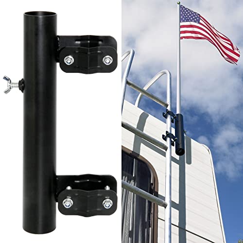 Heavy Duty RV Ladder Mount Flagpole Holder Black | Fits 1 Inch RV Ladders, Sturdy Flag Mount Bracket for RV Use - color: Black