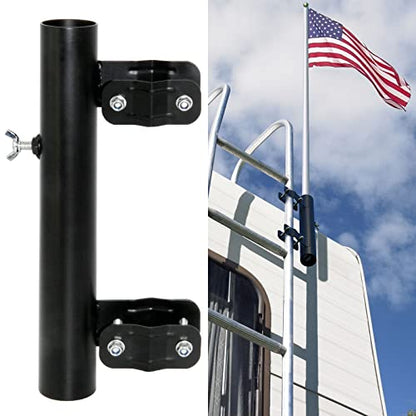 Heavy Duty RV Ladder Mount Flagpole Holder Black | Fits 1 Inch RV Ladders, Sturdy Flag Mount Bracket for RV Use - color: Black